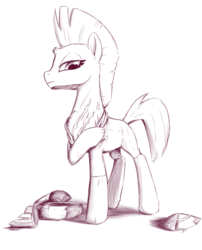 Size: 2160x2669 | Tagged: safe, artist:brisineo, tempest shadow, pony, g4, my little pony: the movie, armor, broken horn, clothes, eye scar, female, high res, horn, looking at you, mare, monochrome, scar, simple background, sketch, solo, undressing, white background