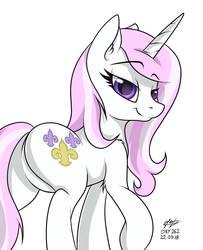 Size: 1200x1478 | Tagged: safe, artist:azerta56, fleur-de-lis, pony, unicorn, g4, 365 days challenge, butt, colored pupils, female, hindquarters, looking back, plot, simple background, solo, white background