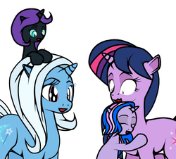 Size: 492x445 | Tagged: safe, artist:dekomaru, edit, trixie, twilight sparkle, oc, oc:midnight, oc:nyx, alicorn, pony, unicorn, tumblr:ask twixie, g4, ask, female, lesbian, ship:twixie, shipping, tumblr