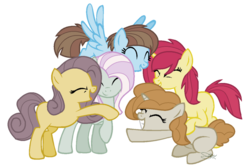 Size: 1024x686 | Tagged: safe, artist:leanne264, oc, oc only, earth pony, pegasus, pony, unicorn, base used, female, group hug, hug, mare, simple background, transparent background