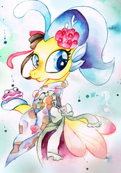 Size: 2389x3437 | Tagged: safe, artist:mashiromiku, princess skystar, classical hippogriff, hippogriff, g4, my little pony: the movie, clothes, female, high res, kimono (clothing), solo, traditional art, watercolor painting