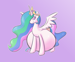 Size: 1614x1344 | Tagged: safe, artist:funble, princess celestia, alicorn, pony, g4, belly, female, fetish, hyper, hyper pregnancy, impossibly large belly, mare, preglestia, pregnant, smiling, solo, spread wings, wings