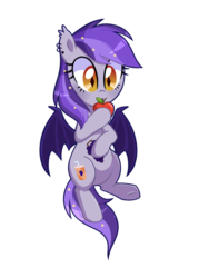 Size: 1000x1400 | Tagged: safe, artist:darkynez, oc, oc only, oc:succus bling, bat pony, pony, apple, cute, female, food, mare, simple background, solo, transparent background