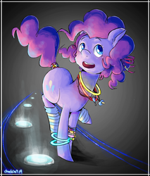 Size: 1000x1172 | Tagged: safe, artist:chockie, pinkie pie, earth pony, pony, g4, bracelet, female, glow rings, jewelry, leg warmers, necklace, pacifier, raver, solo, tail wrap