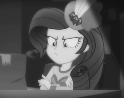 Size: 910x720 | Tagged: safe, screencap, rarity, equestria girls, g4, my little pony equestria girls: better together, rarity investigates: the case of the bedazzled boot, rarity investigates: the case of the bedazzled boot: trixie, animated, cropped, female, gif, monochrome, solo, unamused