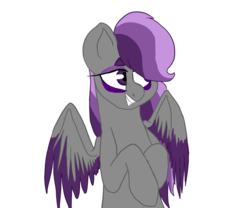Size: 1800x1500 | Tagged: safe, artist:sodadoodle, oc, oc only, oc:scintillalight, pegasus, pony, bags under eyes, colored wings, eyebrows, hair over one eye, looking back, simple background, smiling, solo, transparent background