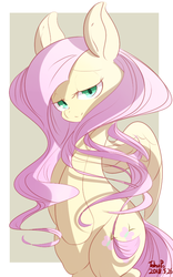 Size: 500x800 | Tagged: safe, artist:tohupo, fluttershy, pegasus, pony, g4, abstract background, bipedal, digital art, female, lidded eyes, looking at you, mare, signature, solo, spread wings, standing, wings