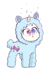 Size: 367x529 | Tagged: safe, artist:kapusha-blr, oc, oc only, pony, unicorn, :<, heterochromia, lamb costume, solo, sparkles