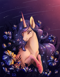 Size: 1350x1728 | Tagged: safe, artist:alina-sherl, oc, oc only, pony, unicorn, flower, solo, sparkles