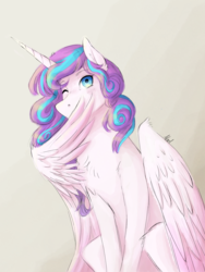 Size: 1536x2048 | Tagged: safe, artist:mad-maker-cat, princess flurry heart, pony, g4, female, older, one eye closed, solo, wing hands