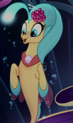Size: 474x803 | Tagged: safe, screencap, princess skystar, seapony (g4), g4, my little pony: the movie, bioluminescent, blue eyes, blushing, bubble, coral, cropped, cute, dorsal fin, female, fin, fin wings, fins, fish tail, floppy ears, flower, flower in hair, flowing mane, flowing tail, freckles, glowing, happy, jewelry, necklace, ocean, open mouth, open smile, pearl necklace, seaquestria, seashell, seaweed, skyabetes, smiling, solo, swimming, tail, throne, throne room, underwater, water, wings