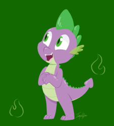Size: 1074x1186 | Tagged: safe, artist:imaplatypus, spike, dragon, g4, green background, male, simple background, solo