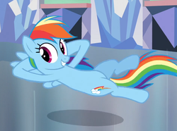 Size: 944x702 | Tagged: safe, screencap, rainbow dash, pegasus, pony, g4, games ponies play, cropped, cute, dashabetes, female, flying, grin, leaning back, mare, smiling, solo