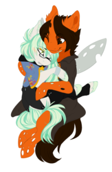 Size: 700x1071 | Tagged: safe, artist:requiem♥, oc, oc only, oc:requiem, bug pony, insect, commission, friend, hug, simple background, tender, transparent background, ych result