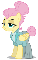 Size: 3142x4876 | Tagged: safe, artist:dragonchaser123, fluttershy, pegasus, pony, fake it 'til you make it, g4, alternate hairstyle, clothes, female, hair bun, mare, severeshy, simple background, solo, tail bun, transparent background, vector