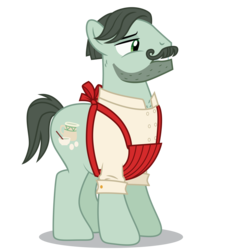 Size: 5000x5200 | Tagged: safe, artist:dragonchaser123, cracked wheat, earth pony, pony, g4, the parent map, absurd resolution, apron, clothes, facial hair, male, moustache, shirt, short tail, simple background, solo, stallion, stubble, transparent background, vector