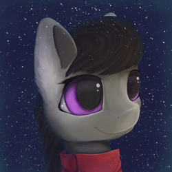 Size: 1200x1199 | Tagged: safe, artist:hitbass, octavia melody, earth pony, pony, g4, bust, female, mare, night, night sky, portrait, sky, smiling, solo