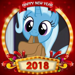 Size: 720x720 | Tagged: safe, edit, trixie, g4, to where and back again, 2018, happy new year, holiday, to saddlebags and back again