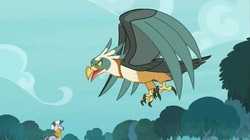 Size: 1655x927 | Tagged: safe, screencap, zecora, bird, roc, zebra, g4, molt down, duo, female, flying, mare