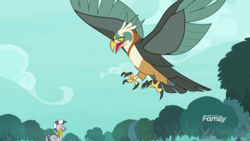 Size: 1920x1080 | Tagged: safe, screencap, zecora, bird, roc, zebra, g4, molt down, discovery family logo, female, mare, spread wings