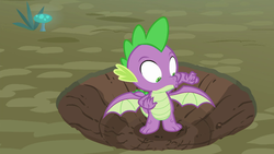Size: 1280x720 | Tagged: safe, screencap, spike, dragon, g4, molt down, crater, looking at self, male, solo, spread wings, winged spike, wings
