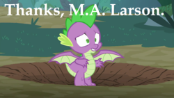 Size: 1280x720 | Tagged: safe, edit, edited screencap, screencap, spike, dragon, g4, molt down, alidragon, crater, male, meme, solo, spread wings, thanks m.a. larson, winged spike, wings