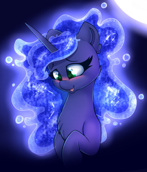 Size: 2400x2800 | Tagged: safe, artist:madacon, princess luna, alicorn, pony, g4, blushing, chest fluff, cute, ethereal mane, female, glowing mane, happy, high res, lunabetes, open mouth, solo, starry mane