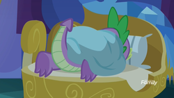 Size: 1920x1080 | Tagged: safe, screencap, spike, g4, molt down, bed, blanket, feet, foot focus, male, male feet, sleeping, solo, spike's bed, spike's room, spread toes, toes, underfoot