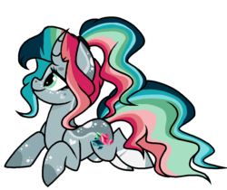 Size: 1014x850 | Tagged: safe, artist:chococakebabe, oc, oc only, pony, unicorn, curved horn, female, horn, mare, prone, simple background, solo, transparent background