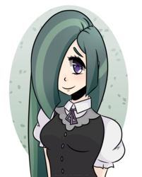 Size: 875x1089 | Tagged: safe, artist:mocaangel, marble pie, human, g4, anime, arm behind back, female, hair over one eye, humanized, simple background, smiling, solo, transparent background
