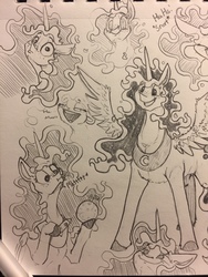 Size: 960x1280 | Tagged: safe, artist:greyscaleart, princess luna, alicorn, pony, g4, bust, expressions, female, grayscale, laughing, mare, monochrome, raspberry, raspberry noise, silly, silly pony, snorting, spread wings, tongue out, traditional art, wings