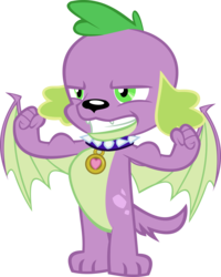 Size: 3779x4714 | Tagged: safe, derpibooru exclusive, editor:red4567, vector edit, spike, spike the regular dog, dog, equestria girls, g4, molt down, collar, flexing, male, simple background, solo, transparent background, vector, winged dog, winged spike, wings, wings edit
