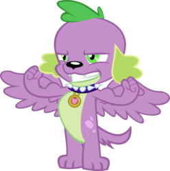 Size: 4677x4714 | Tagged: safe, derpibooru exclusive, editor:red4567, vector edit, spike, spike the regular dog, dog, equestria girls, g4, molt down, absurd resolution, collar, flexing, male, simple background, solo, transparent background, vector, winged dog, winged spike, wings, wings edit