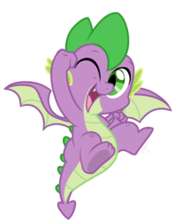 Size: 800x1014 | Tagged: safe, artist:emositecc, spike, dragon, g4, molt down, cute, happy, male, one eye closed, simple background, smiling, solo, spikabetes, transparent background, winged spike, wings