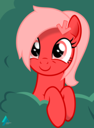 Size: 1648x2254 | Tagged: safe, artist:arifproject, oc, oc only, oc:downvote, pony, unicorn, derpibooru, g4, bush, cute, derpibooru ponified, female, mare, meta, ponified, ponytail, simple background, smiling, solo, vector