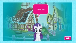 Size: 2032x1153 | Tagged: safe, rarity, pony, unicorn, g4, official, female, game, mare, my little pony friendship quests, solo, sugarcube corner, website