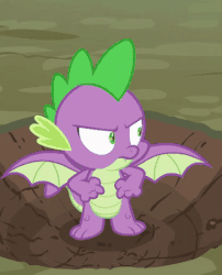Size: 363x450 | Tagged: safe, screencap, spike, dragon, g4, molt down, animated, claws, crater, cropped, male, solo, winged spike, wings