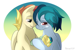 Size: 3000x2000 | Tagged: safe, artist:mercurial64, oc, oc only, oc:apogee, oc:delta vee, oc:jet stream, pegasus, pony, baby, baby pony, cute, family, female, foal, high res, male, mare, stallion, teary eyes