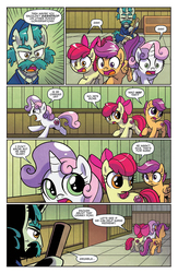 Size: 724x1113 | Tagged: safe, artist:agnesgarbowska, idw, official comic, apple bloom, distemper, scootaloo, sweetie belle, earth pony, pegasus, pony, unicorn, g4, my little pony: ponyville mysteries, spoiler:comic, spoiler:comicponyvillemysteries1, cutie mark crusaders, female, filly, preview