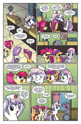 Size: 724x1113 | Tagged: safe, artist:agnesgarbowska, idw, official comic, apple bloom, nurse redheart, scootaloo, sweetie belle, earth pony, pegasus, pony, unicorn, g4, my little pony: ponyville mysteries, spoiler:comic, spoiler:comicponyvillemysteries1, cutie mark crusaders, female, filly, mare, preview
