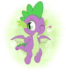 Size: 1411x1536 | Tagged: dead source, safe, artist:php142, spike, dragon, g4, molt down, season 8, cute, heart, heart eyes, looking at you, male, one eye closed, solo, spread wings, wingding eyes, winged spike, wings, wink