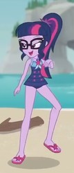 Size: 231x539 | Tagged: safe, screencap, sci-twi, twilight sparkle, equestria girls, g4, my little pony equestria girls: better together, unsolved selfie mysteries, clothes, cropped, feet, female, flip-flops, geode of telekinesis, one-piece swimsuit, sandals, sci-twi swimsuit, solo, swimsuit