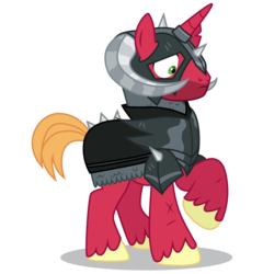 Size: 5000x5200 | Tagged: safe, artist:dragonchaser123, big macintosh, pony, unicorn, g4, the break up breakdown, absurd resolution, armor, black knight, dungeons and dragons, five o'clock shadow, helmet, horned helmet, male, ogres and oubliettes, race swap, raised hoof, simple background, sir mcbiggen, solo, stallion, transparent background, unicorn big mac, vector