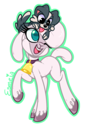 Size: 304x447 | Tagged: safe, artist:esmeia, pom (tfh), dog, lamb, sheep, them's fightin' herds, community related, cute, female, puppy, puppy dog eyes, simple background, smiling, transparent background, when she smiles