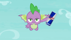 Size: 1920x1080 | Tagged: safe, edit, edited screencap, screencap, spike, dragon, g4, molt down, energy drink, faic, male, red bull, red bull gives you wings, smug, solo, vector, winged spike, wings