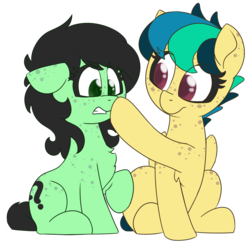 Size: 1800x1755 | Tagged: safe, artist:lockhe4rt, oc, oc only, oc:apogee, oc:filly anon, pony, boop, female, filly, freckles, simple background, transparent background