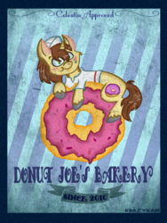 Size: 960x1280 | Tagged: safe, artist:krazykari, donut joe, pony, g4, chibi, donut, food, male, solo, stallion