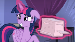 Size: 1920x1080 | Tagged: safe, screencap, twilight sparkle, alicorn, pony, g4, molt down, season 8, cute, female, floppy ears, magic, mare, raised hoof, smiling, solo, telekinesis, twiabetes, twilight sparkle (alicorn)