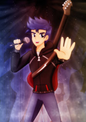 Size: 1600x2263 | Tagged: safe, artist:jotakaanimation, flash sentry, equestria girls, g4, guitar, male, microphone, singing, solo