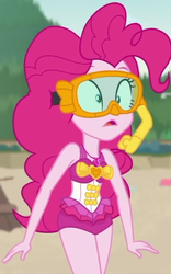Size: 399x639 | Tagged: safe, screencap, pinkie pie, equestria girls, equestria girls series, g4, unsolved selfie mysteries, clothes, cropped, dive mask, geode of sugar bombs, goggles, pinkie pie swimsuit, snorkel, swimsuit, when she doesn't smile